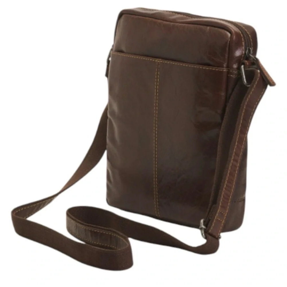 Men's/Unisex Jack George’s Brown Leather zippered Crossbody Bag w/Ft Zip Pocket.